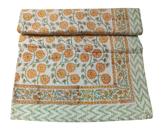 Set of 2 Hand block printed Kantha Quilt ( 108" x 90")