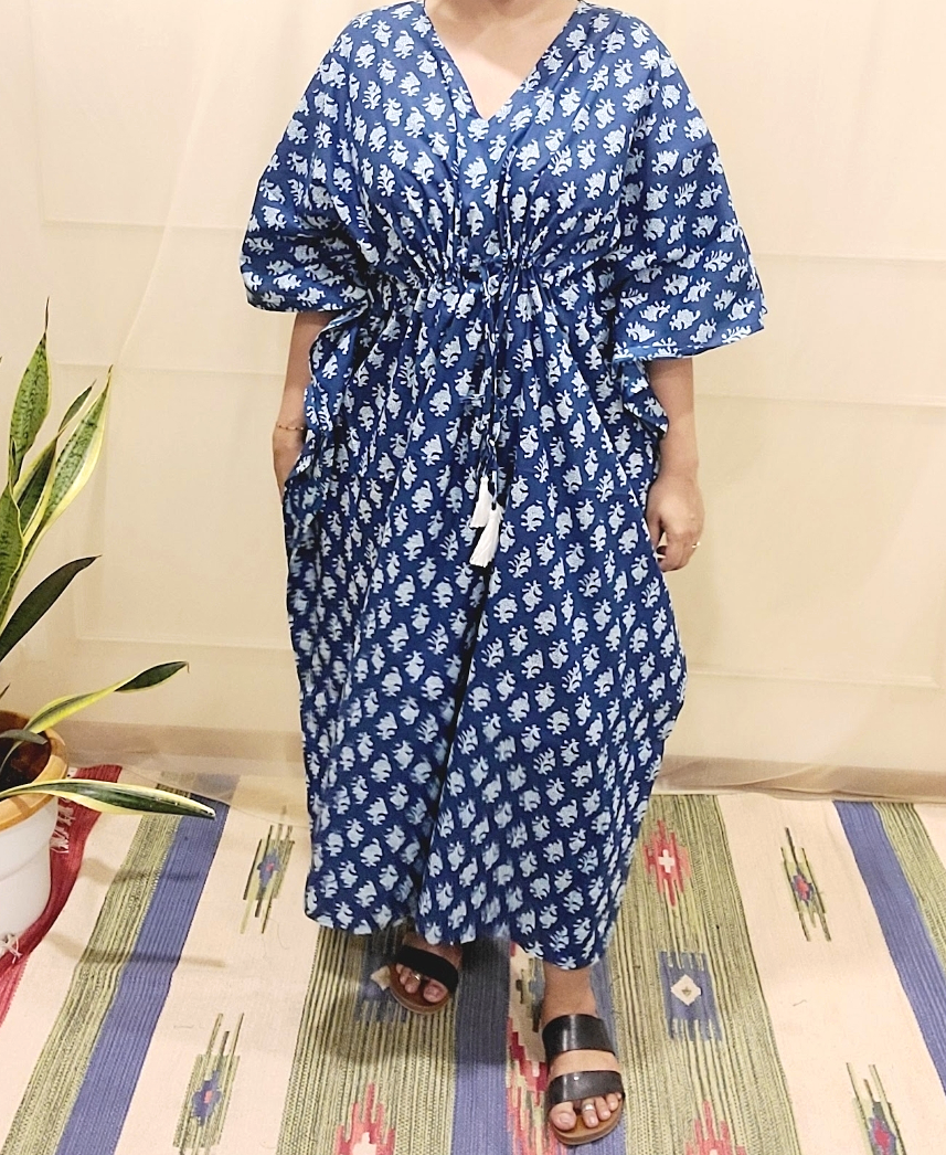 Kaftans night wear in pure cotton fabric with unique Hand block prints