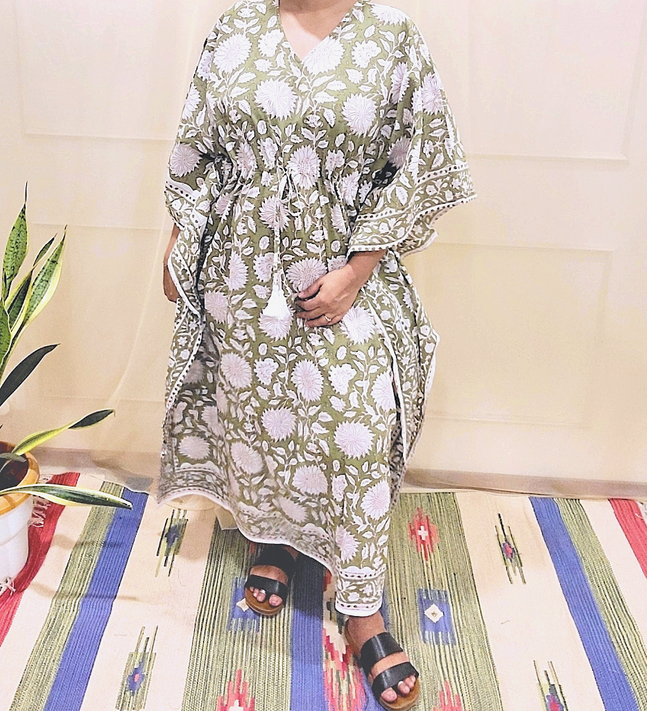 Kaftans night wear in pure cotton fabric with unique Hand block prints