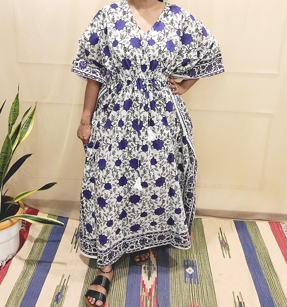 Kaftans night wear in pure cotton fabric with unique Hand block prints