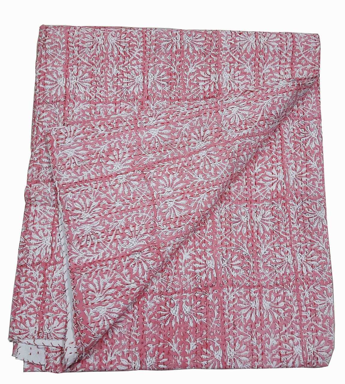 Hand Block Printed Kantha Quilt: Artisan Craftsmanship at Its Finest - Indianidhi