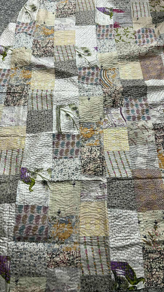 CUSTOM ORDER - 1 -SILK KANTHA QUEEN, 1 BLANKET WITH 2 PILLOW COVERS,1 DOHAR/THIN BLANKET,2 dress