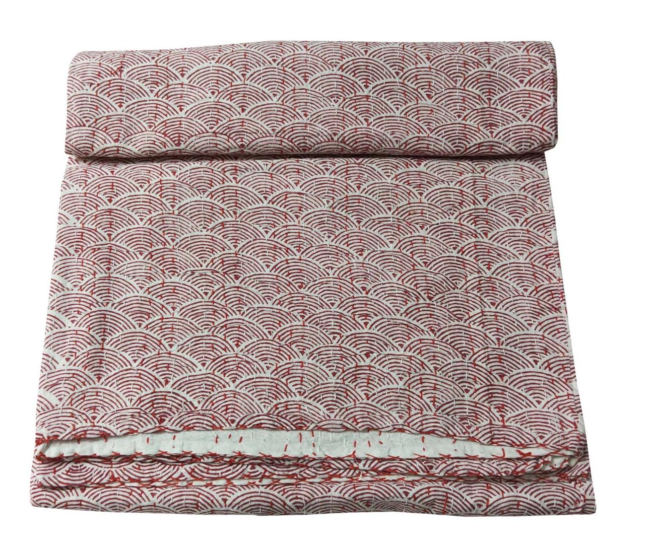 6 Hand block printed Kantha Quilt ( 108" x 90") 2 indigo , 2 white chakra, rest 1 each