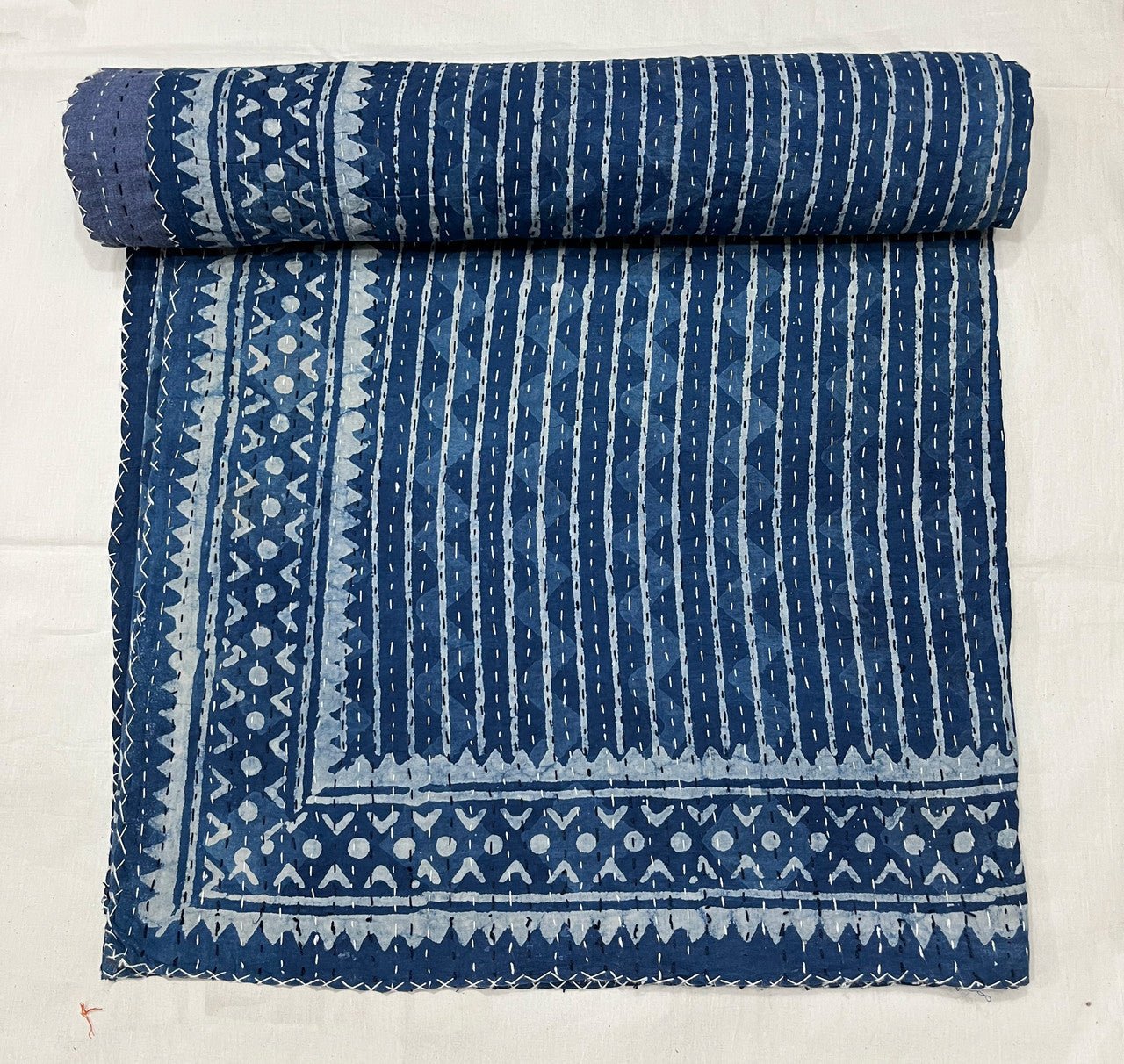 Hand Block Printed Kantha Quilt: Artisan Craftsmanship at Its Finest - Indianidhi