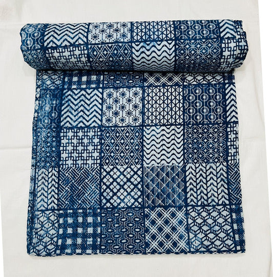 Hand Block Printed Kantha Quilt: Artisan Craftsmanship at Its Finest - Indianidhi