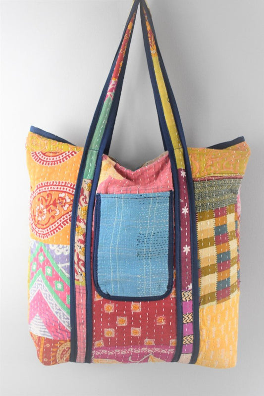 Handcrafted Kantha Tote Bag: Exquisite Blend of Style and sustainable fashion - Indianidhi