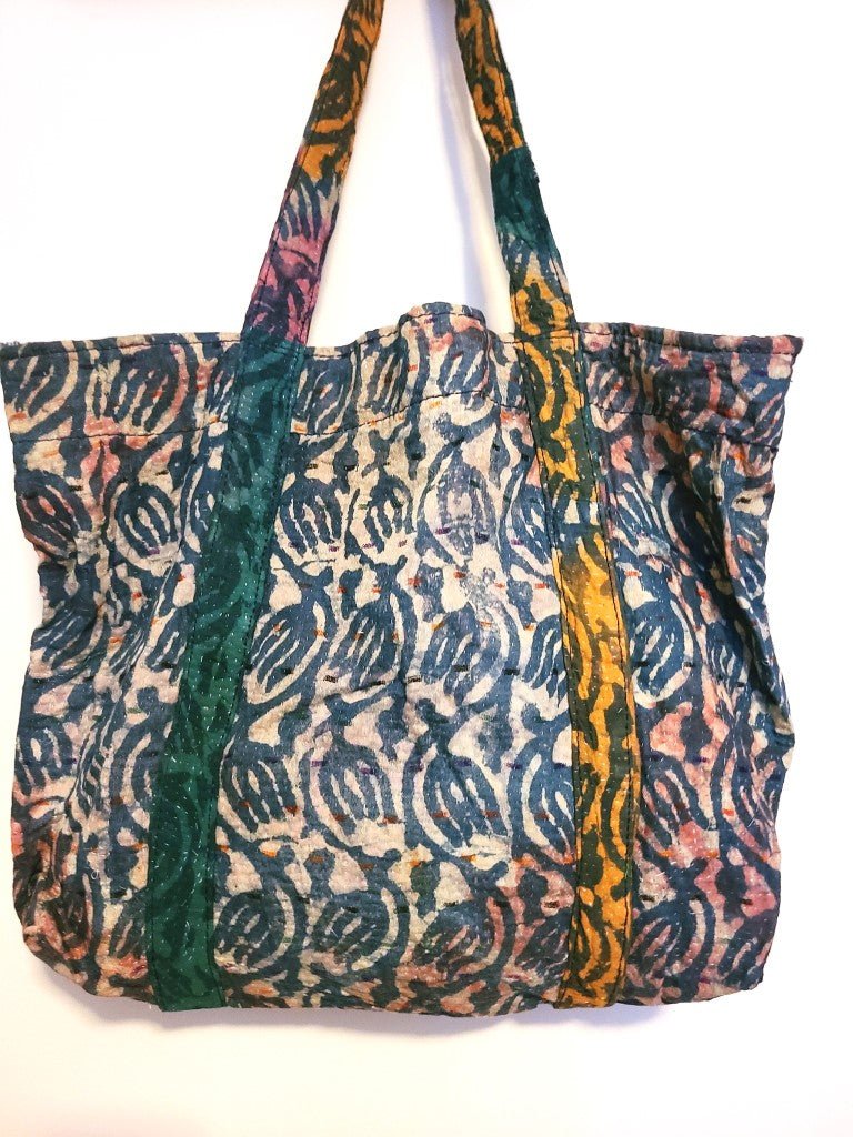 Handcrafted Kantha Tote Bag: Exquisite Blend of Style and sustainable fashion - Indianidhi