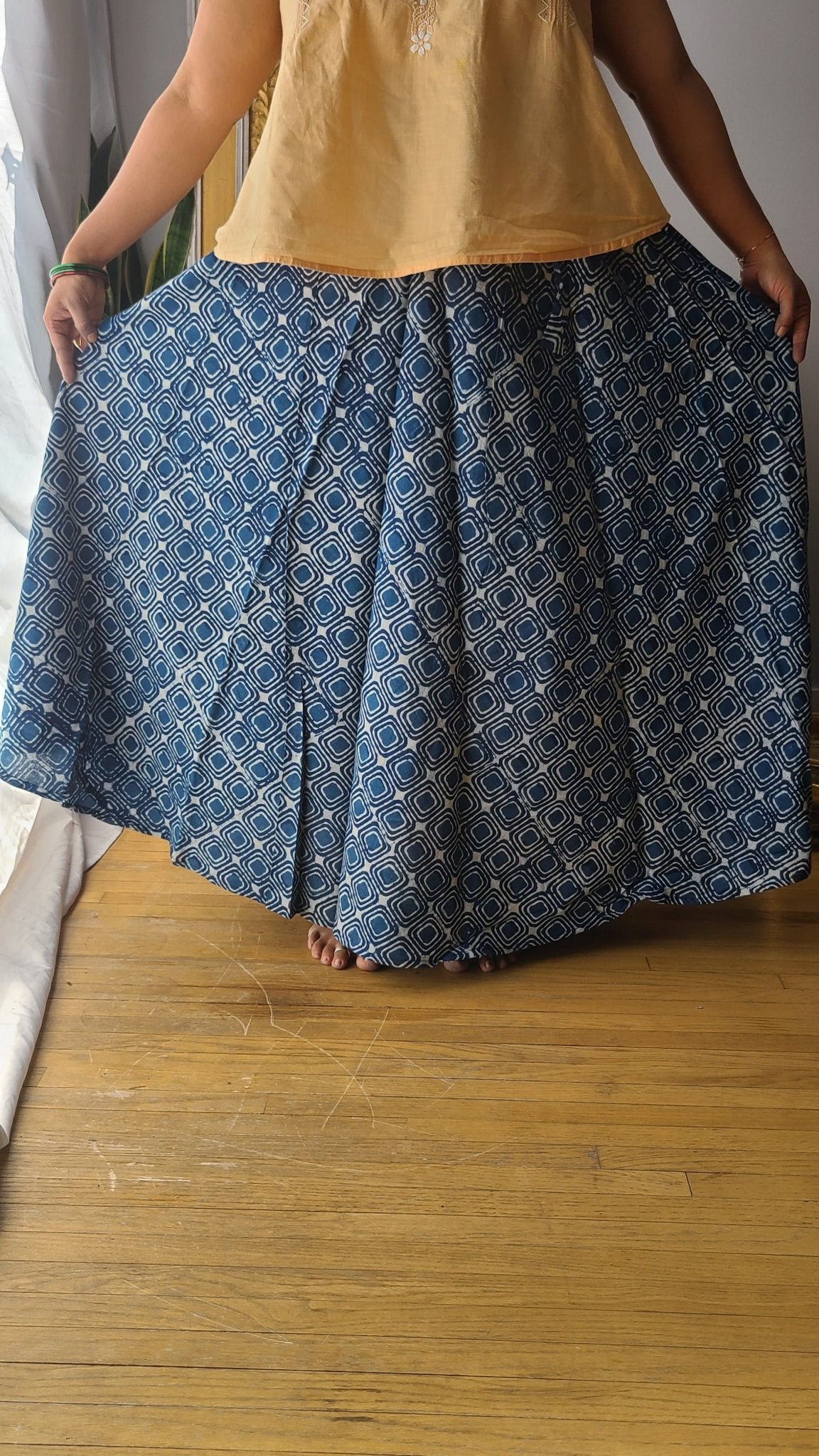 Indigo Hand Block Printed Skirt: Artisanal Elegance for Fashion-forward Women | Shop Now - Indianidhi