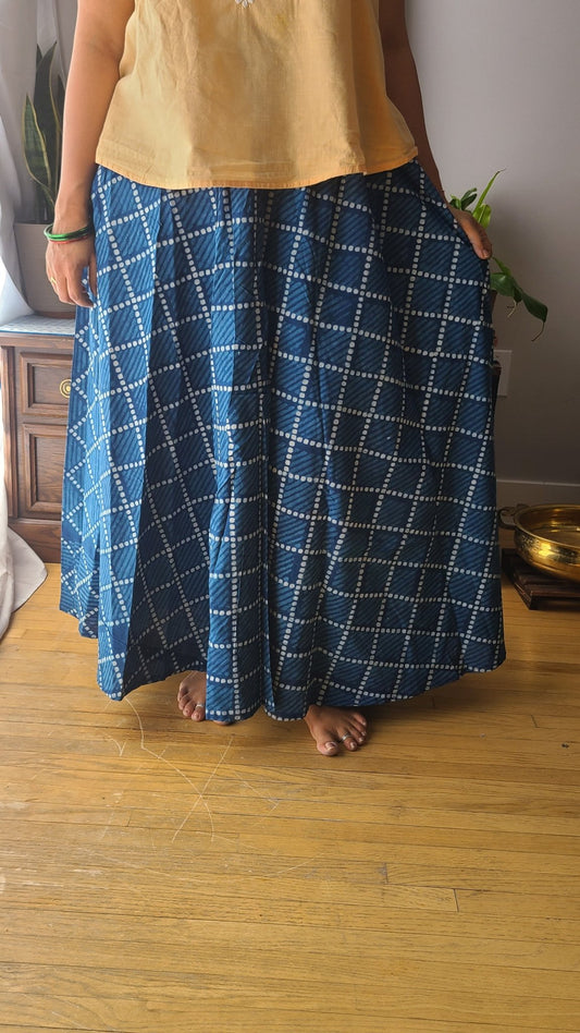 Indigo Hand Block Printed Skirt: Artisanal Elegance for Fashion-forward Women | Shop Now - Indianidhi