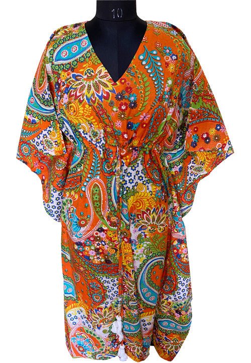 Vibrant Elegance: Screen Printed Jaipuri Cotton Kaftan with Exquisite Patterns and Supreme Comfort - Indianidhi