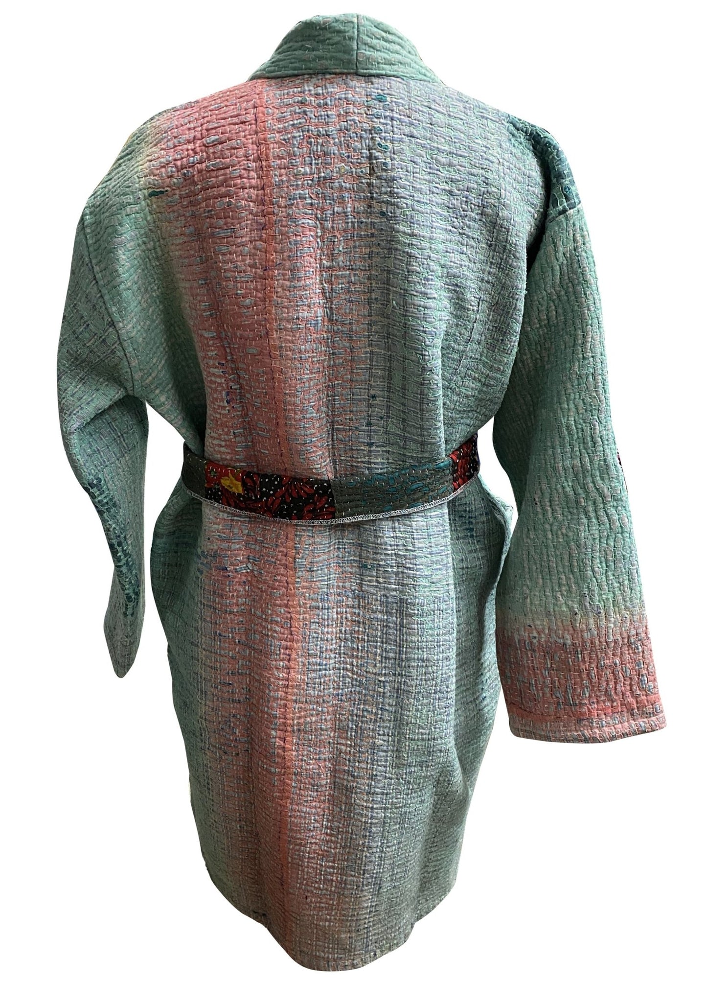 Vintage Thrift Kantha Jacket: Sustainable Outerwear from Upcycled Recycled Sarees - Indianidhi